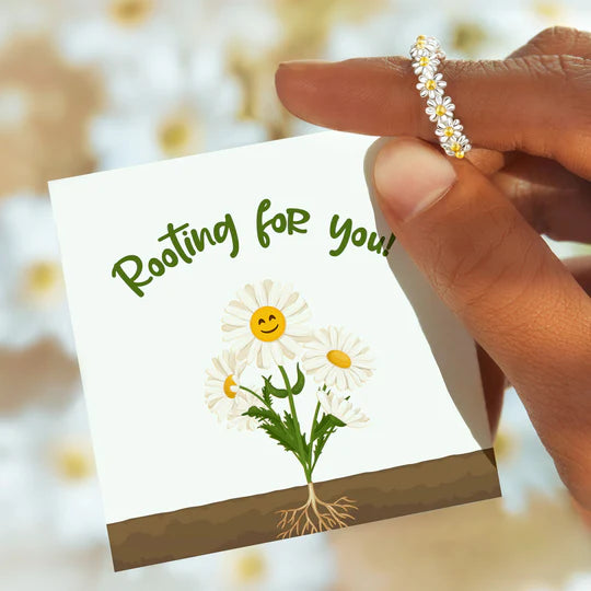 daisy rings with message - rooting for you
